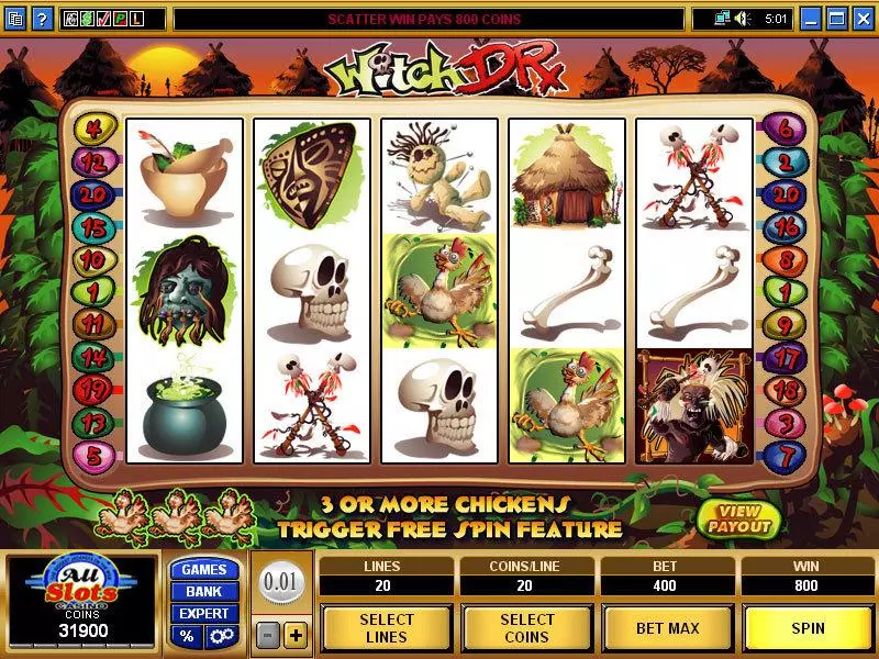 Witch Dr  Real Money Slot made by Microgaming - Main Screen Reels