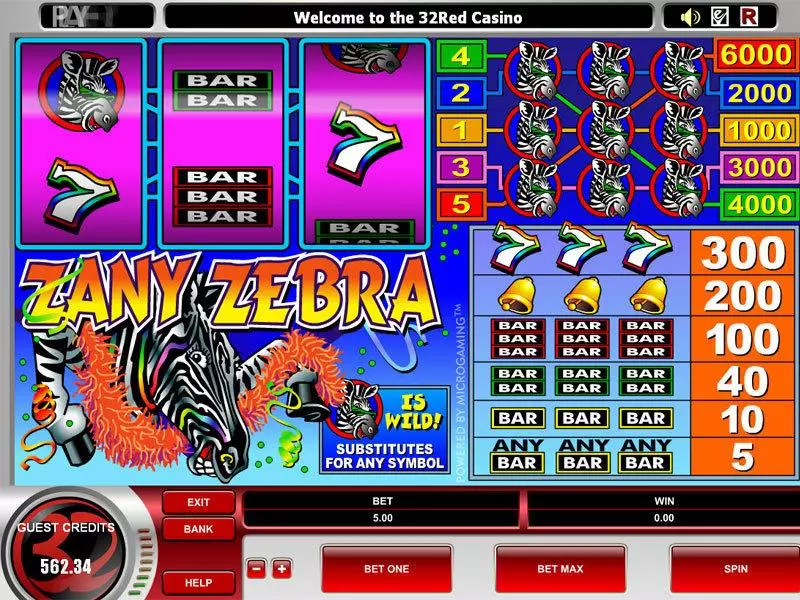 Zany Zebra  Real Money Slot made by Microgaming - Main Screen Reels
