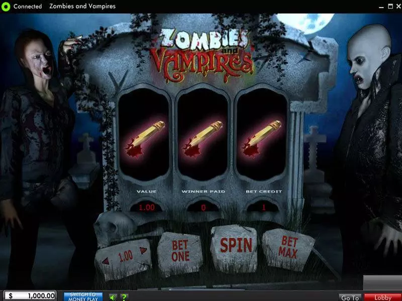 Zombies and Vampires  Real Money Slot made by 888 - Main Screen Reels