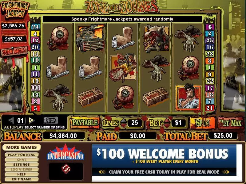 Zone of Zombies  Real Money Slot made by CryptoLogic - Main Screen Reels