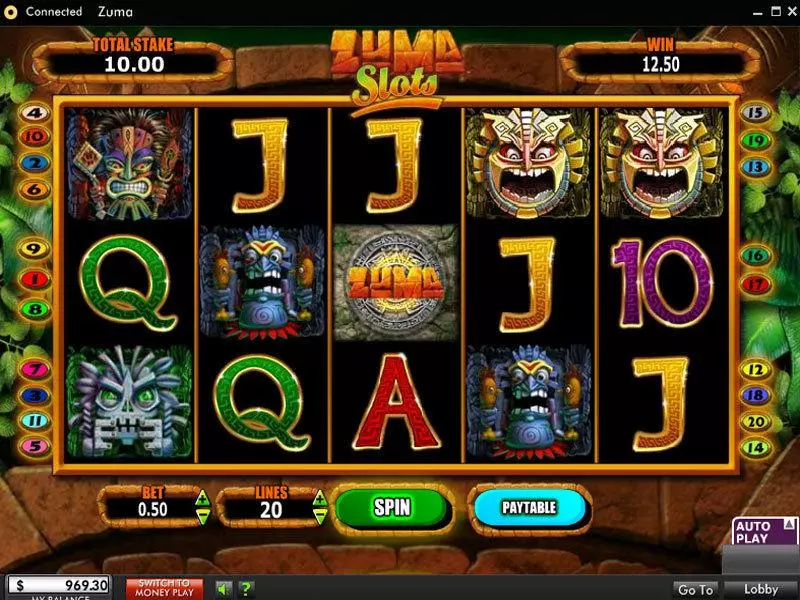 Zuma  Real Money Slot made by 888 - Main Screen Reels